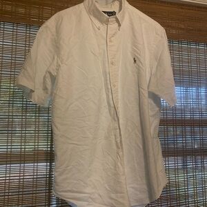 Men's White Polo Button Up Short Sleeve Shirt - Size Large